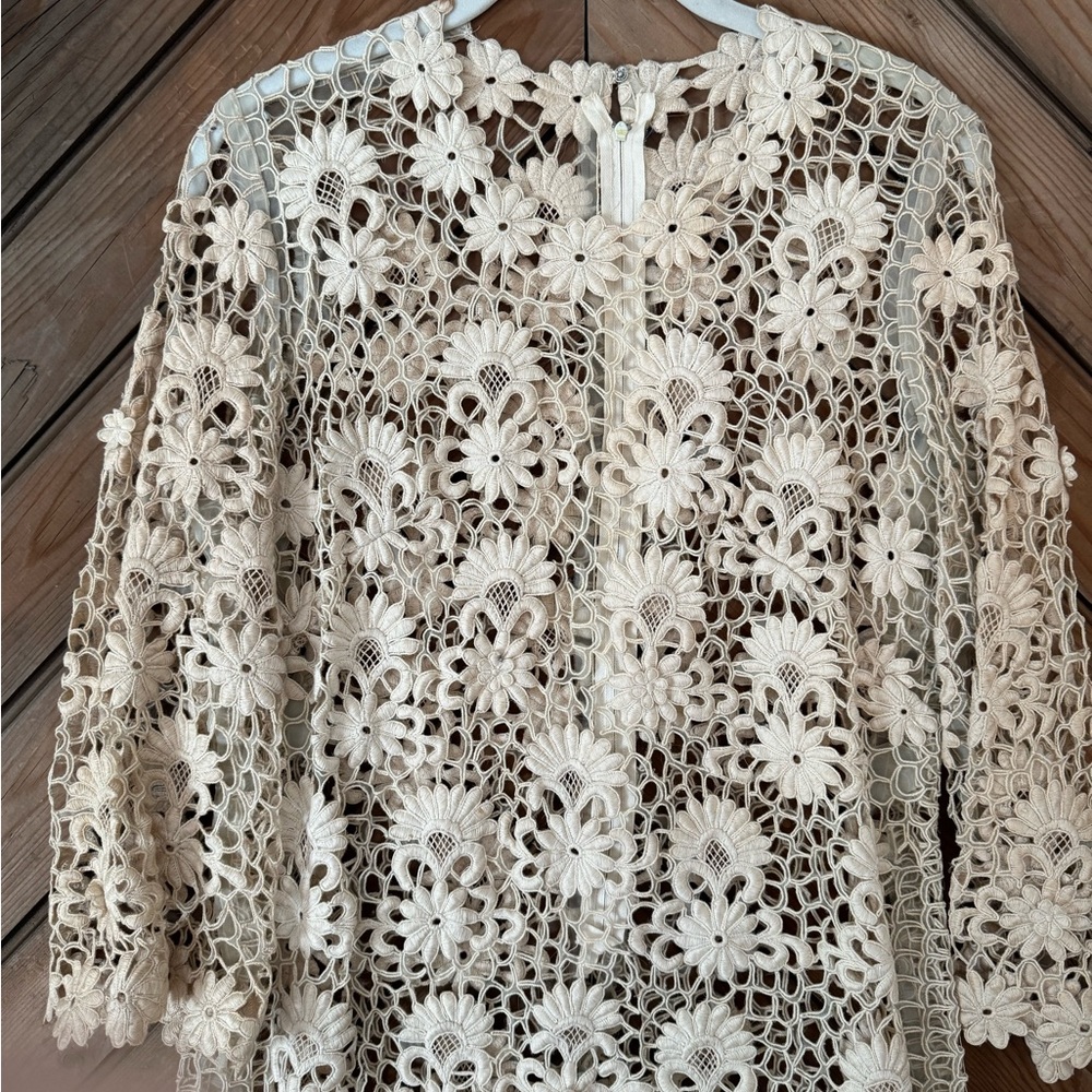 Vintage 60s lace embroidered flower dress medium ivory boho hippie